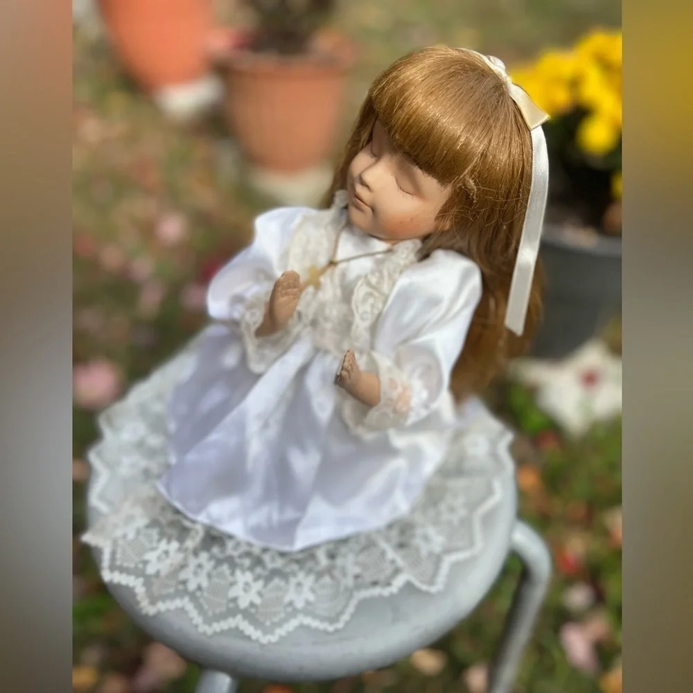 Prayer doll in christening gown and slippers‎ precious!